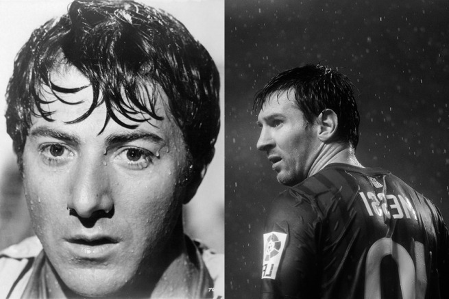 Le star del calcio e il loro sosia hollywoodiani Dustin Hoffman e l'ex pallone d'oro Lionel Messi
